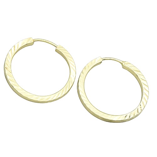 Stříbrné pozlacené vzorované náušnice kruhy 18mm, šířka 2mm