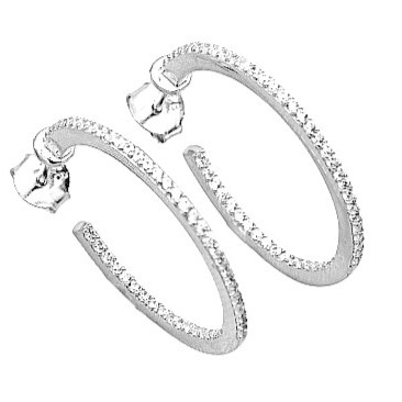 Stříbrné náušnice kruhy s kamínky 25mm rhodiované