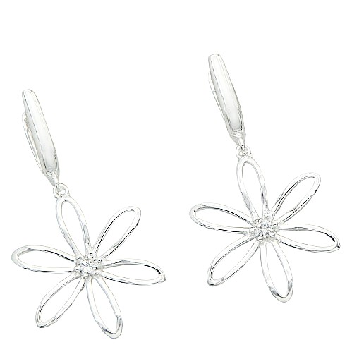 Stříbrné náušnice kytičky 37mm se zirkonem