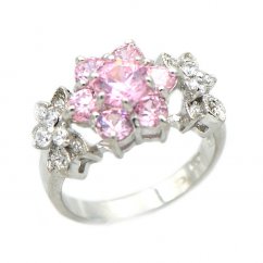 Strieborný prsteň kvetina s ružovými a bielymi kamienkami