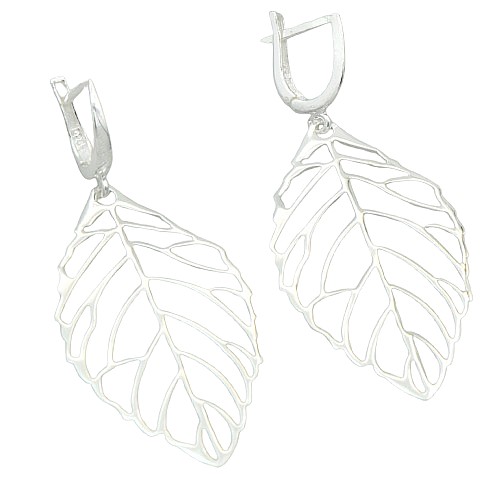 Visiace strieborné náušnice v tvare listu 53mm